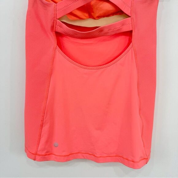 Lululemon Neon Orange Crossback Support Exercise Yoga Tank with Ribbed Sides - Picture 6 of 9